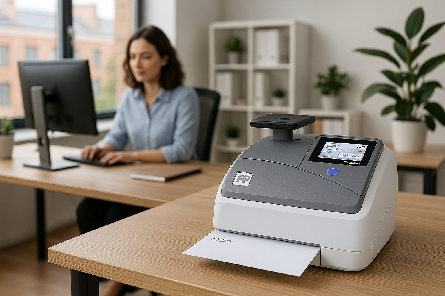 Arbeitsplatz mit Frankiermaschine